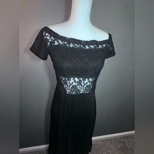 Free People Black Lace Off Shoulder Midi Dress Gothic Romantic